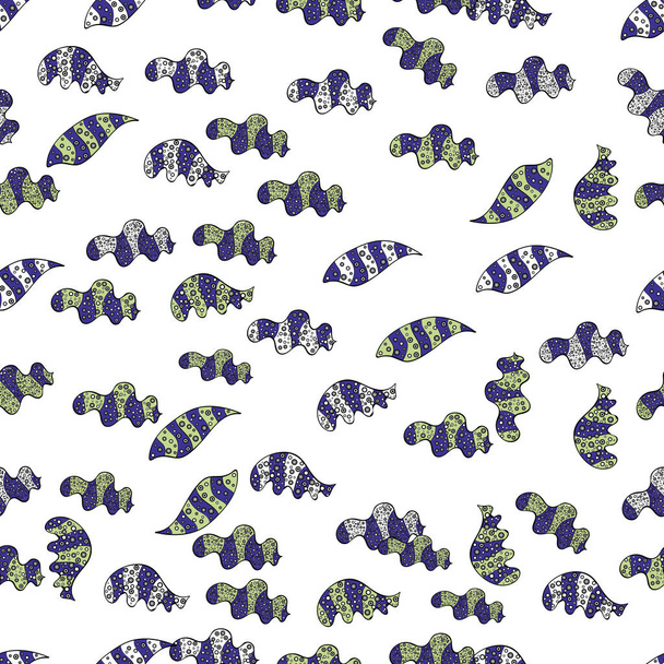 Vector. Seamless Beautiful fabric pattern. Doodles white, black and blue on colors. - Vector, Image