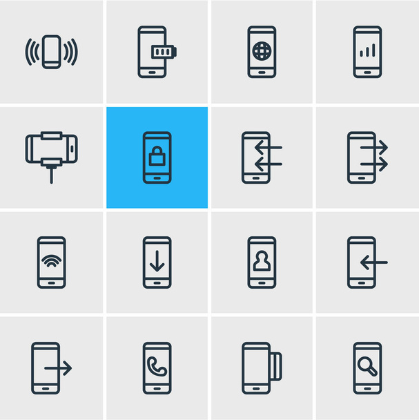 Ilustración vectorial de 16 iconos telefónicos estilo línea. Conjunto editable de globo, tarjeta de crédito, flecha hacia abajo y otros elementos del icono
. - Vector, imagen