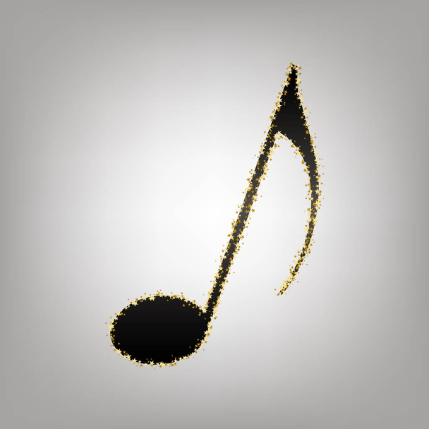 Music note sign. Vector. Blackish icon with golden stars at gray - Vector, Image