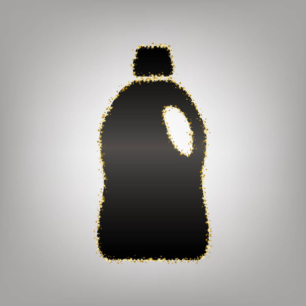 Plastikflasche zum Reinigen. Vektor. schwarze Ikone mit goldenem s - Vektor, Bild