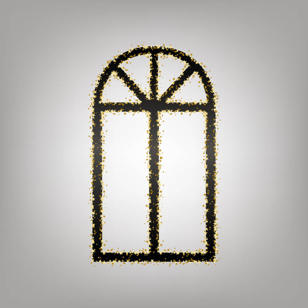 Вікно простий знак. Вектор. Чорна ікона з золотими зірками в г
 - Вектор, зображення