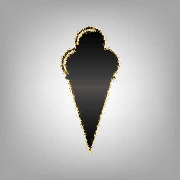 Ice Cream sign. Vector. Blackish icon with golden stars at grayi - Vector, Image