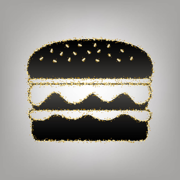 Eenvoudige sign hamburger. Vector. Zwartachtig pictogram met gouden sterren op g - Vector, afbeelding