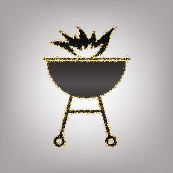 Barbecue with fire sign. Vector. Blackish icon with golden stars - Vector, Image