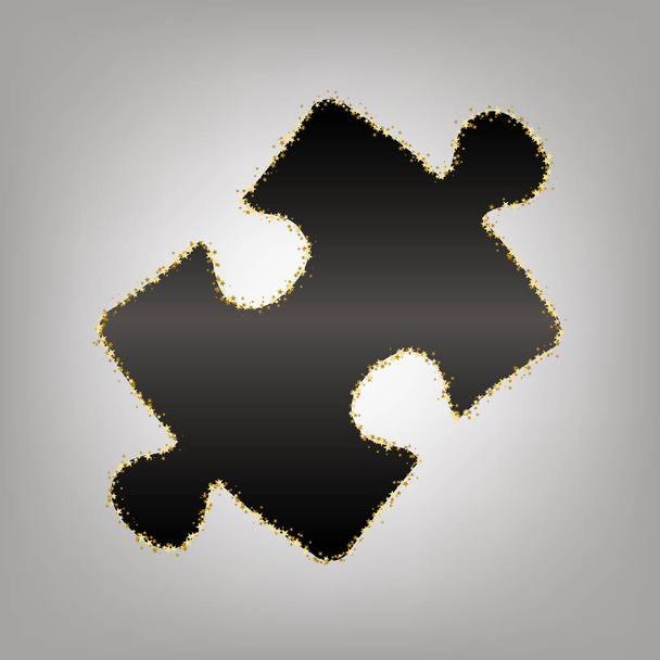 Puzzle piece sign. Vector. Blackish icon with golden stars at gr - Vector, Image