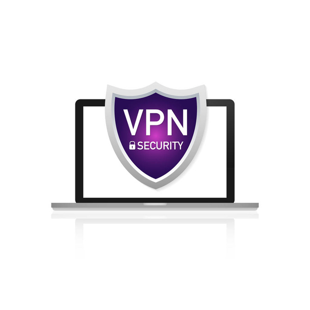 VPN Safety Shield sign on laptop screen on  white background. - Vector, Image