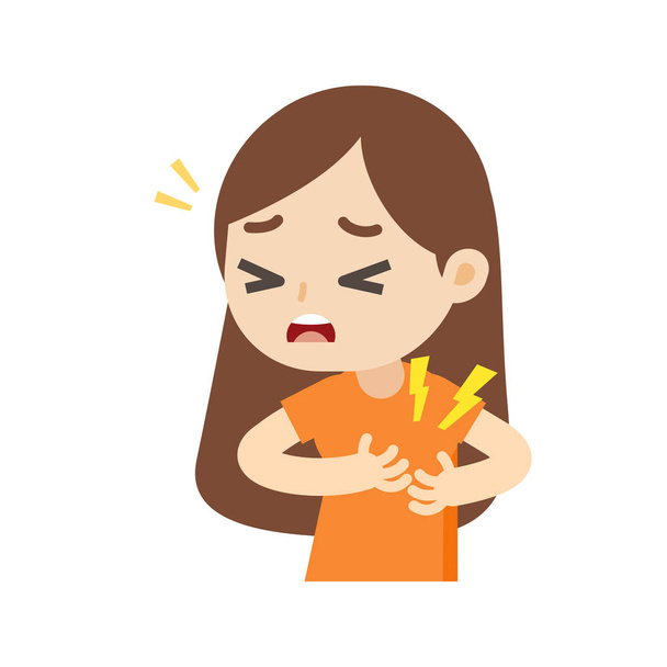 Woman having a heart attack with chest pain cartoon, vector illustration. - Vector, Image