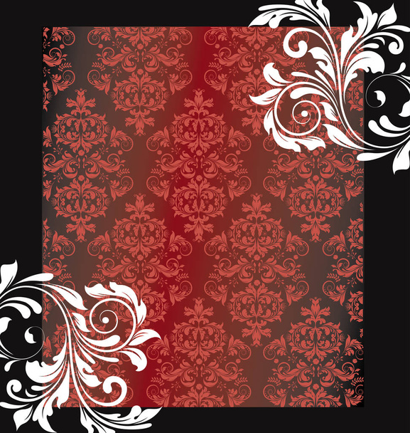 Vintage invitation card with ornate elegant abstract floral design, red and white flowers on black. Vector illustration. - Vektör, Görsel