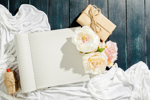  flowers with empty vintage notebook for your design - Photo, Image