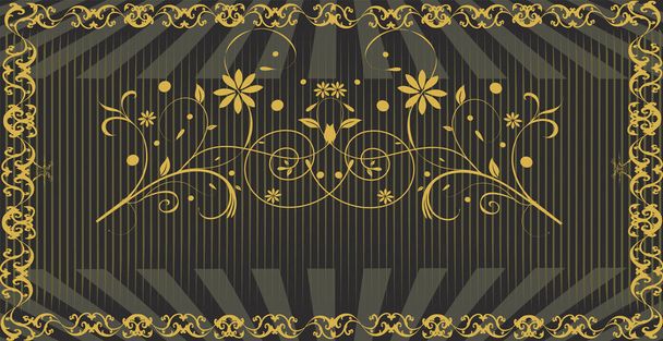 Vintage signboard with ornate elegant retro abstract floral design, brown flowers with gray rays. Vector illustration. - Vettoriali, immagini