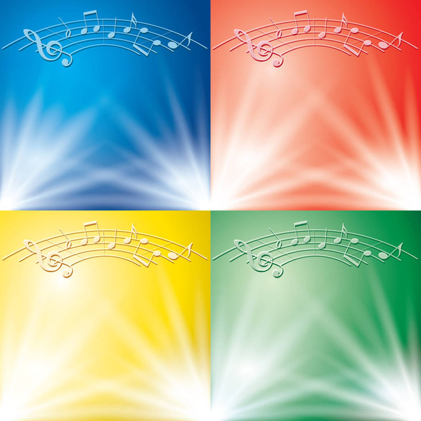 абстрактний фон зі світлими променями та музичними нотами для музичних подій векторний набір
 - Вектор, зображення