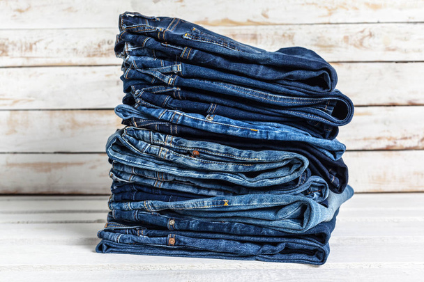 jeans stack background, blue denim fashion beauty - Fotografie, Obrázek