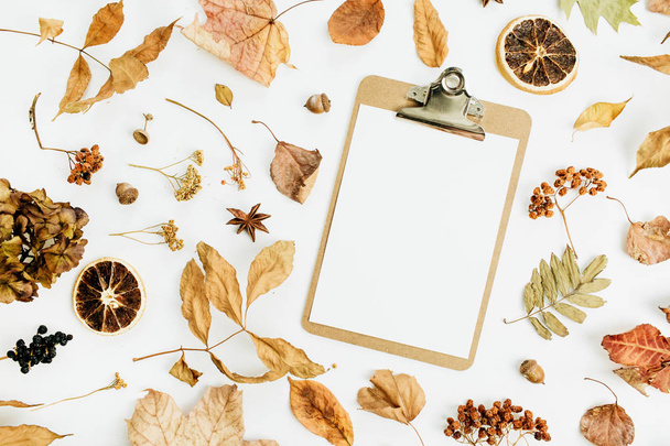 Pano boş kağıt üzerinde kuru sonbahar sonbahar ile arka plan bırakır - Fotoğraf, Görsel