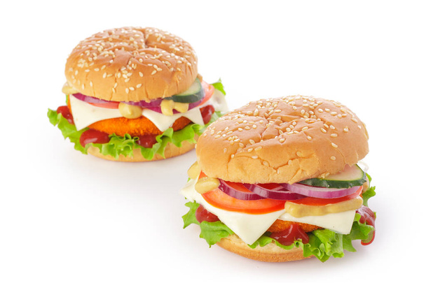 burgers on white background, close up - Zdjęcie, obraz