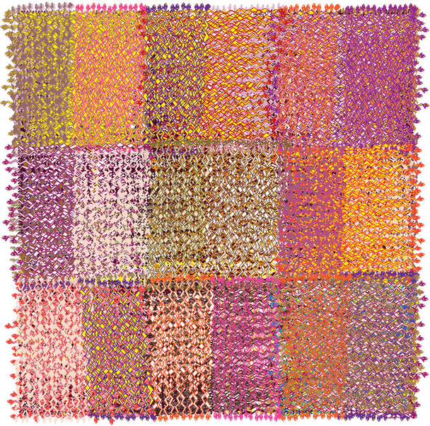 Мат с геометрическим рисунком с рядом гранжевых полосатых ткут красочные прямоугольные элементы и бахрома изолированы на белом
 - Вектор,изображение