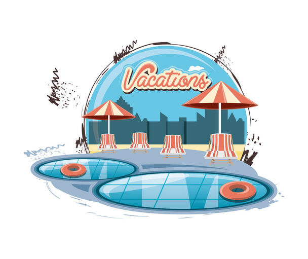 vakanties plaats met zwembad scène pictogram vectorilustration - Vector, afbeelding