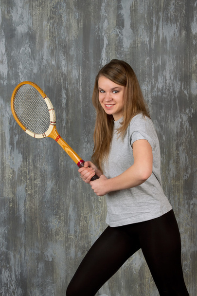 Girl with tennis racket - Zdjęcie, obraz