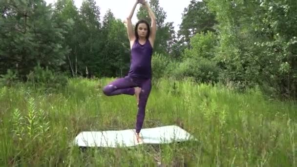 junge schwangere Frau macht draußen Yoga. - Filmmaterial, Video