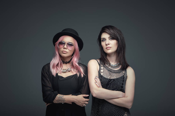 Two confident stylish girls portrait posing - Zdjęcie, obraz