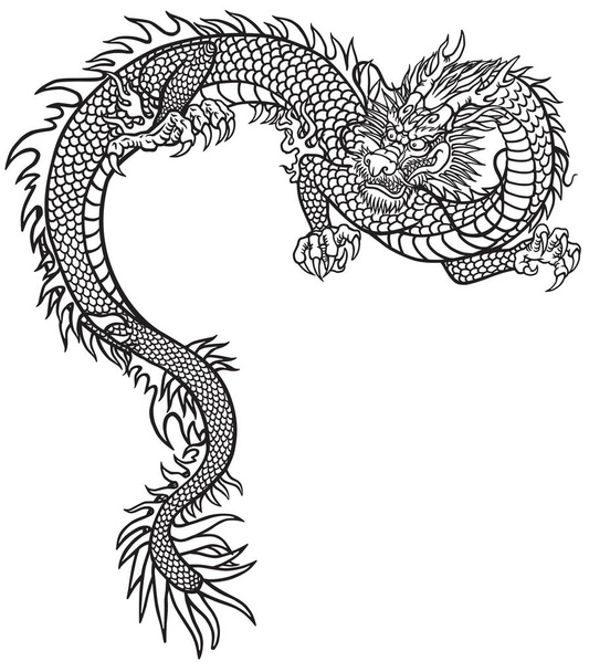 Drago orientale. Illustrazione vettoriale di contorno in stile tatuaggio bianco e nero
  - Vettoriali, immagini