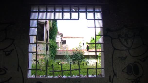 WINDOWS FROM AN OLD ABANDONED MANICOMY IN TOEN, GALICIA - Filmati, video