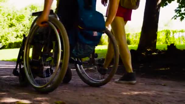junger behinderter Mann mit seiner Frau bei einem Spaziergang im Park - Filmmaterial, Video