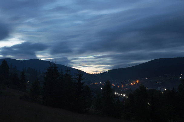 Mountain village in the Carpathians. Night in the Carpathians, Vorokhta, Ukraine - Photo, Image