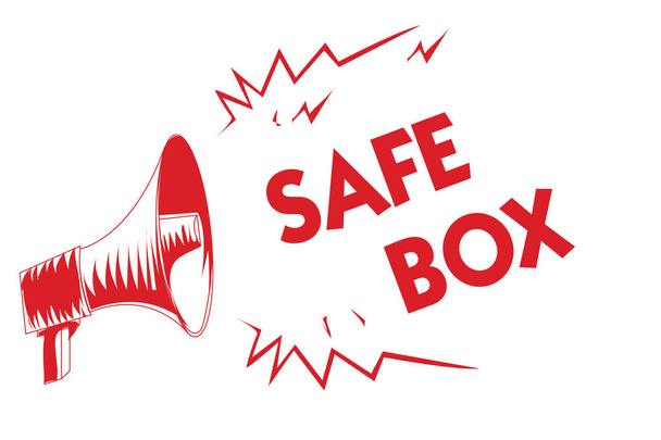 Handschrift Text Safe Box. Konzept, d.h. eine kleine Struktur, in der man wichtige oder wertvolle Dinge in rotem Megafon aufbewahren kann - Foto, Bild