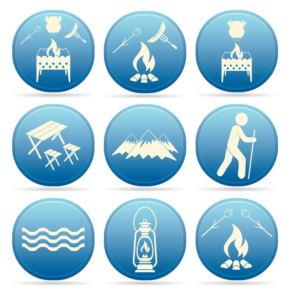 Conjunto de iconos de equipo de viaje y camping. Ilustración vectorial
 - Vector, Imagen