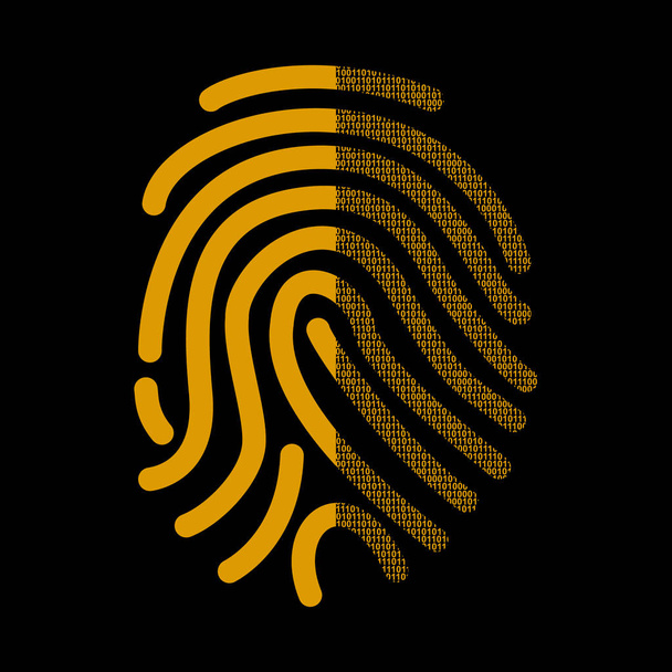 バイナリ コードの指紋の署名。サイバー セキュリティの対象の図 - ベクター画像
