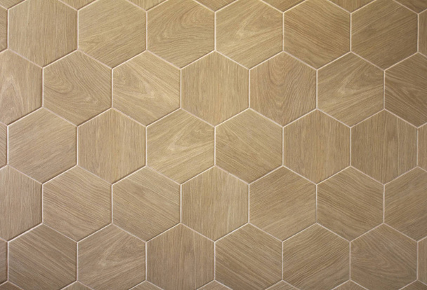 Brown floor hexagon tile with texture of a tree - Φωτογραφία, εικόνα