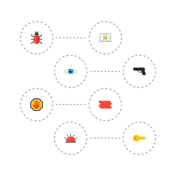 Çit, palm, böcek ve diğer simgeler web mobil app logo tasarımı için güvenlik simgeleri düz stil sembollerle kümesi. - Vektör, Görsel