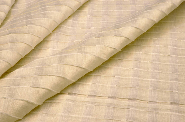 Tkaniny organzy teksturowanej z wiskozy i poliamidu z kości słoniowej - Zdjęcie, obraz