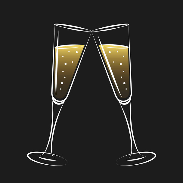 two glasses of champagne bubble - Vector, Image