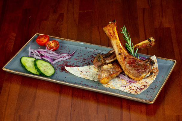 Lamb barbeque with rosemary and caucasian bread - Valokuva, kuva
