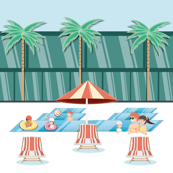 rodzinne wakacje w basenie podróży wektor ilustratorzy - Wektor, obraz