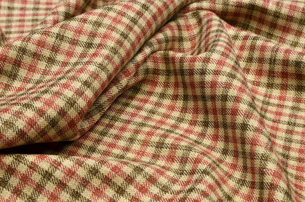 Traje de lana de tela, jaula rojo-beige-marrón
 - Foto, imagen