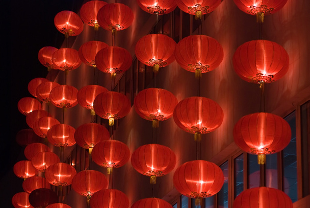 中国のレッド ランタン夜 - 写真・画像