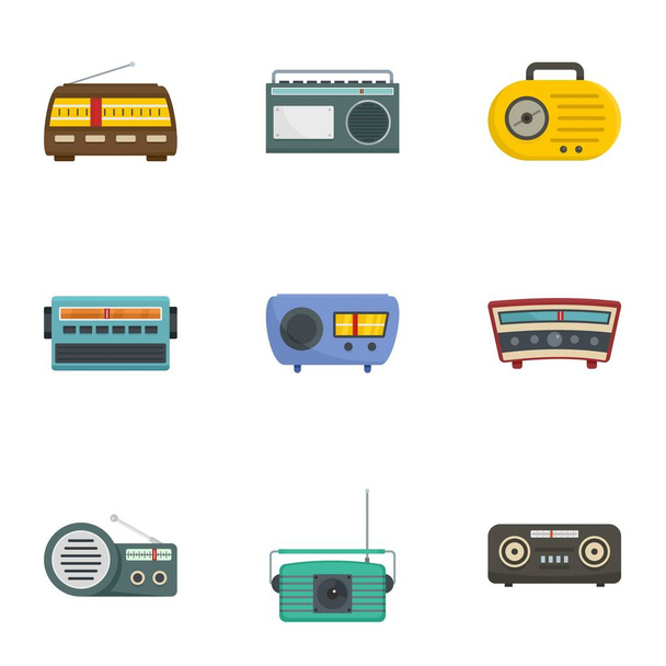 Radio station icons set, cartoon style - Διάνυσμα, εικόνα