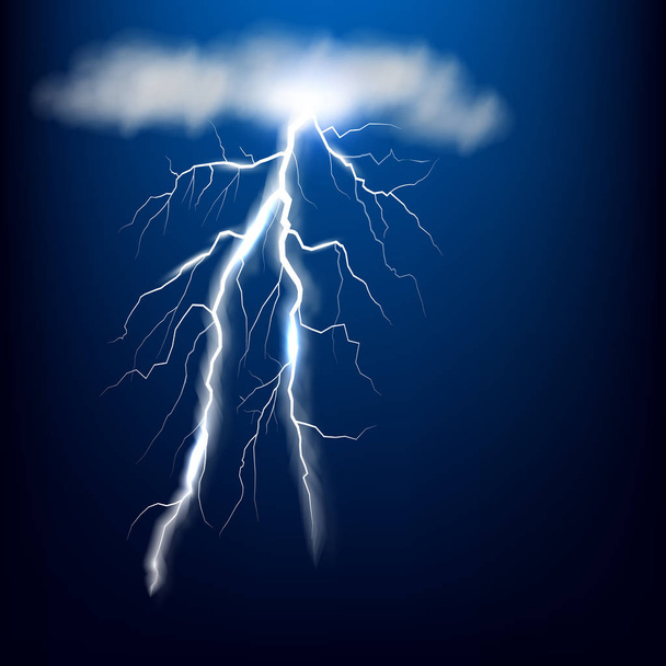 Blitzentladung auf blauem Hintergrund mit einer Wolke. Sondervektoreffekt. Folge 10. - Vektor, Bild