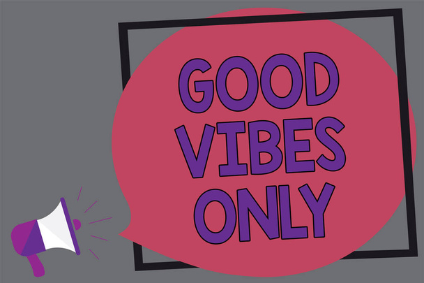 Текст для написания слов Good Vibes Only. Бизнес-концепция для позитивных эмоций Нет негативных энергий Megaphone громкоговоритель громко кричать серый фон рамка речи пузырь
 - Фото, изображение