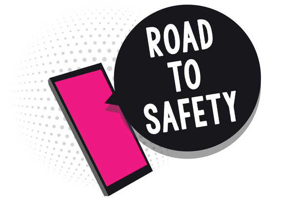 Szöveg jel mutatja a közlekedésbiztonságot. Fogalmi fénykép biztonságos utazás védekezhet, és mások figyelmeztetés óvatosan sejt telefon fogadó SMS chat alkalmazások használatával információkat - Fotó, kép