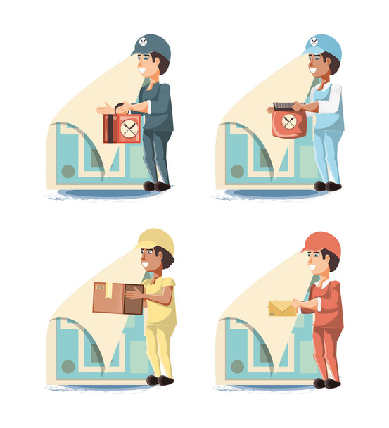 couriers delivery service characters icon vector ilustration - Vector, Image