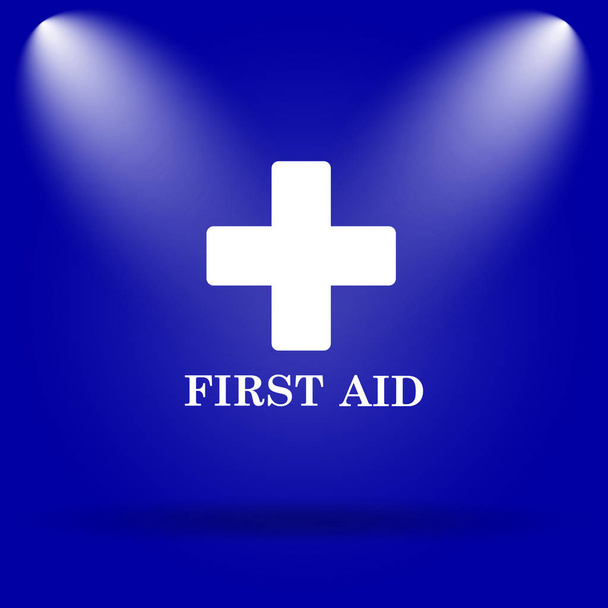 Icona del pronto soccorso. Icona piatta su sfondo blu
 - Foto, immagini