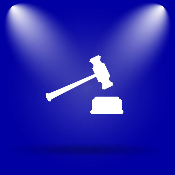 Icono de martillo juez. Icono plano sobre fondo azul
 - Foto, imagen