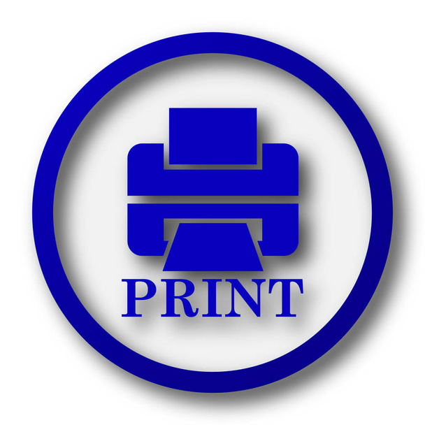 Impressora com ícone de palavra PRINT. Botão de internet azul no fundo branco
 - Foto, Imagem