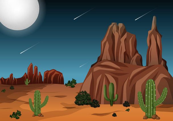 Иллюстрация пустыни в ночное время
 - Вектор,изображение