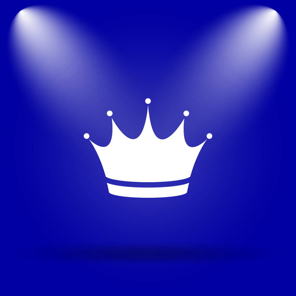 王冠アイコン。青の背景にフラット アイコン - 写真・画像