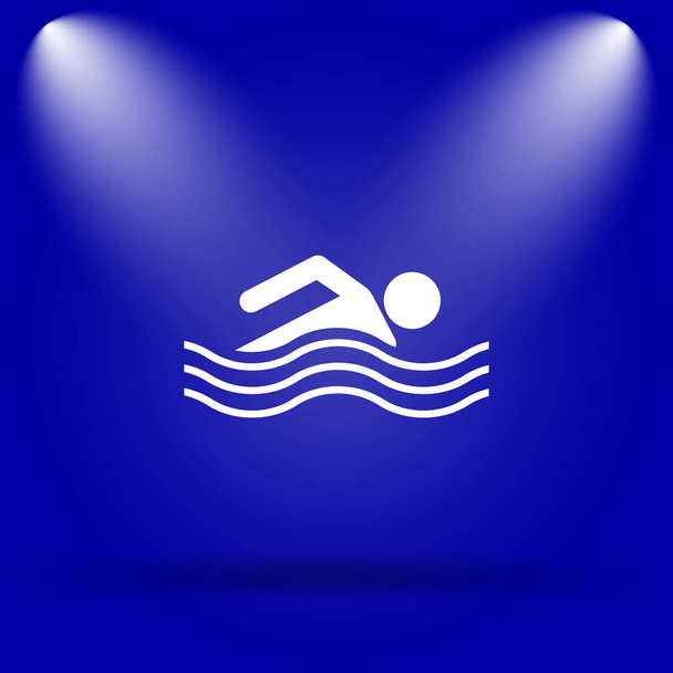 Значок водного спорта. Плоская иконка на синем фоне
 - Фото, изображение
