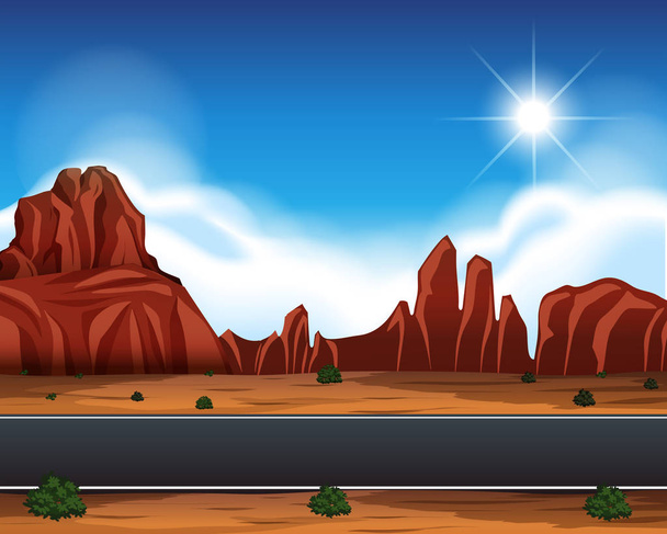 Пейзаж на пустынной дороге
 - Вектор,изображение